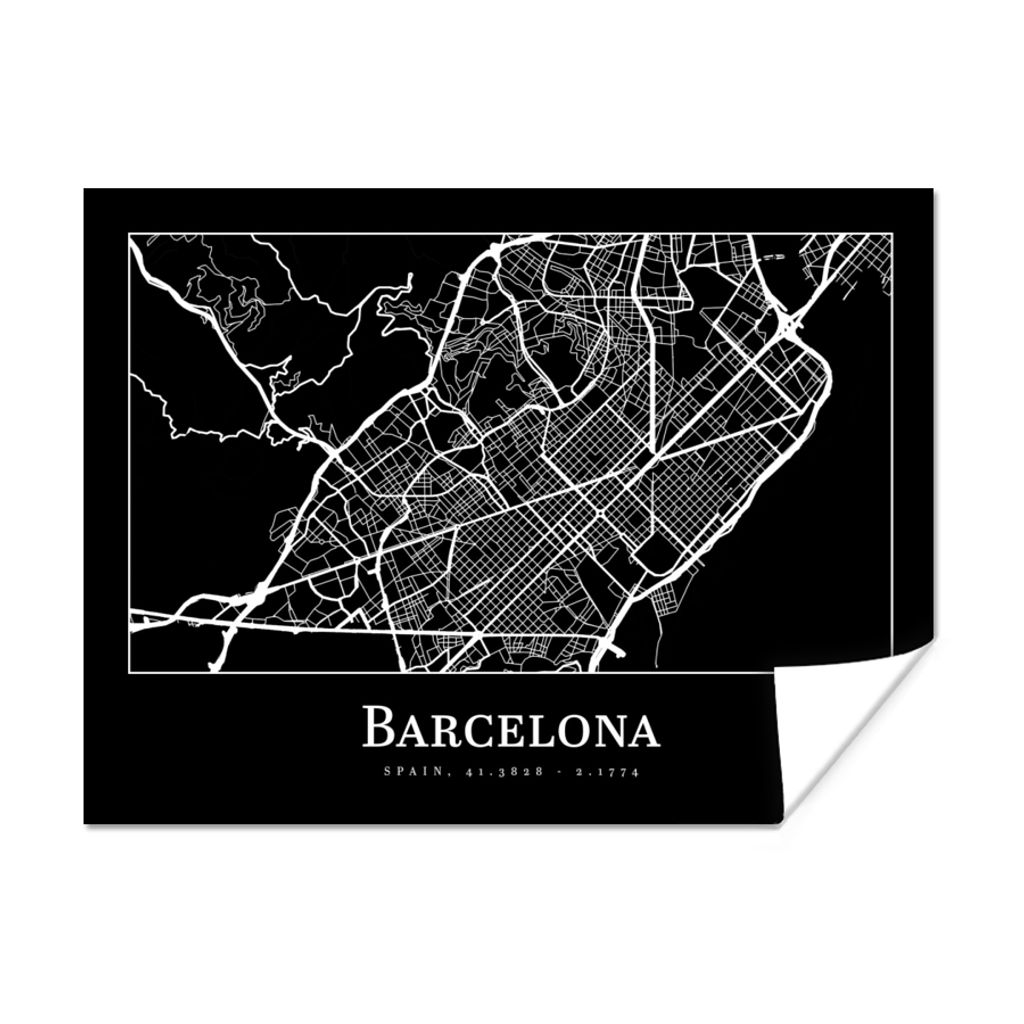 MuchoWow Poster Stadtplan - Barcelona - Karte 40x30 cm - Plakate für die Wände - Poster Wohnzimmer
