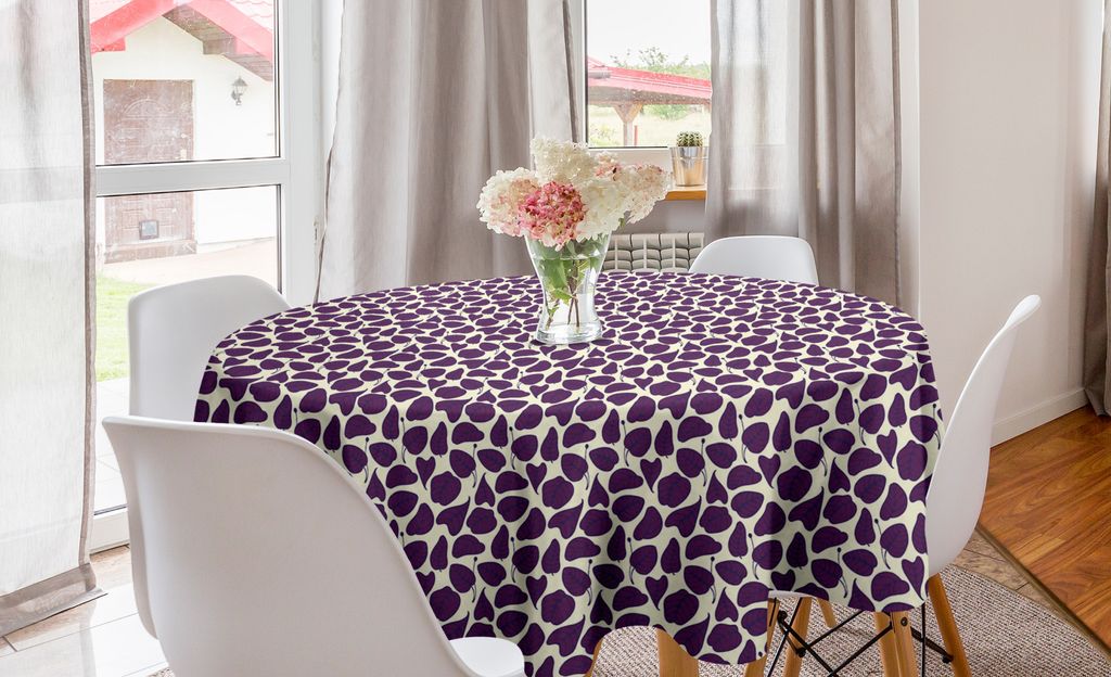 ABAKUHAUS Natur Runde Tischdecke, Dark Purple Leaves Pattern, Kreis Tischdecke Abdeckung für Esszimmer Küche Dekoration, 150 cm, Lila und Sahne