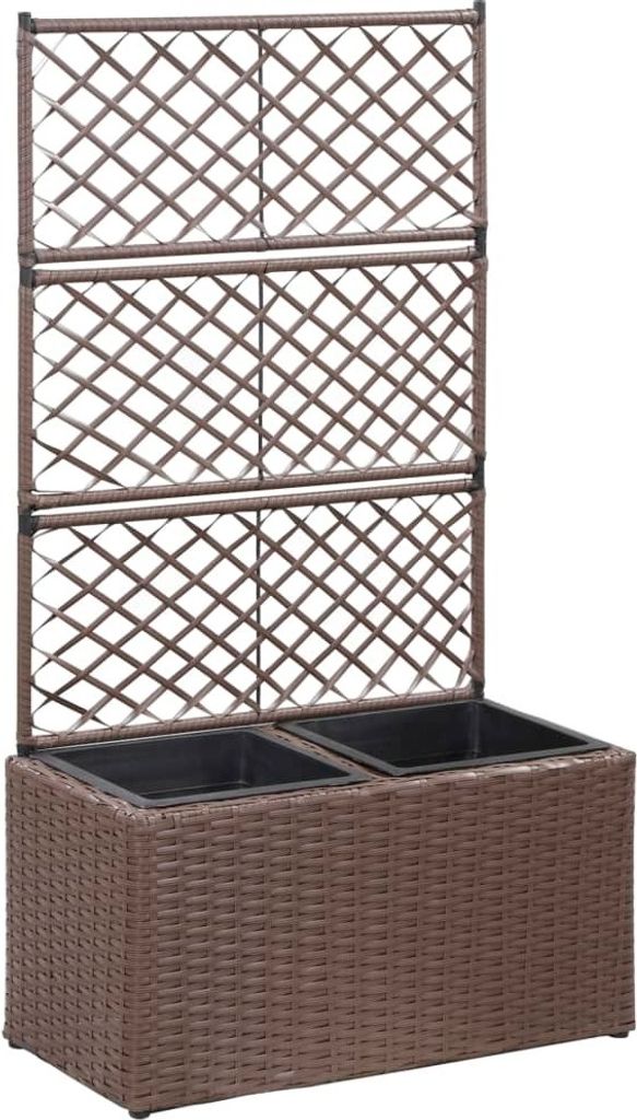 furnicato Hochbeet mit Rankgitter 2 Töpfe 58×30×107cm Poly Rattan Braun