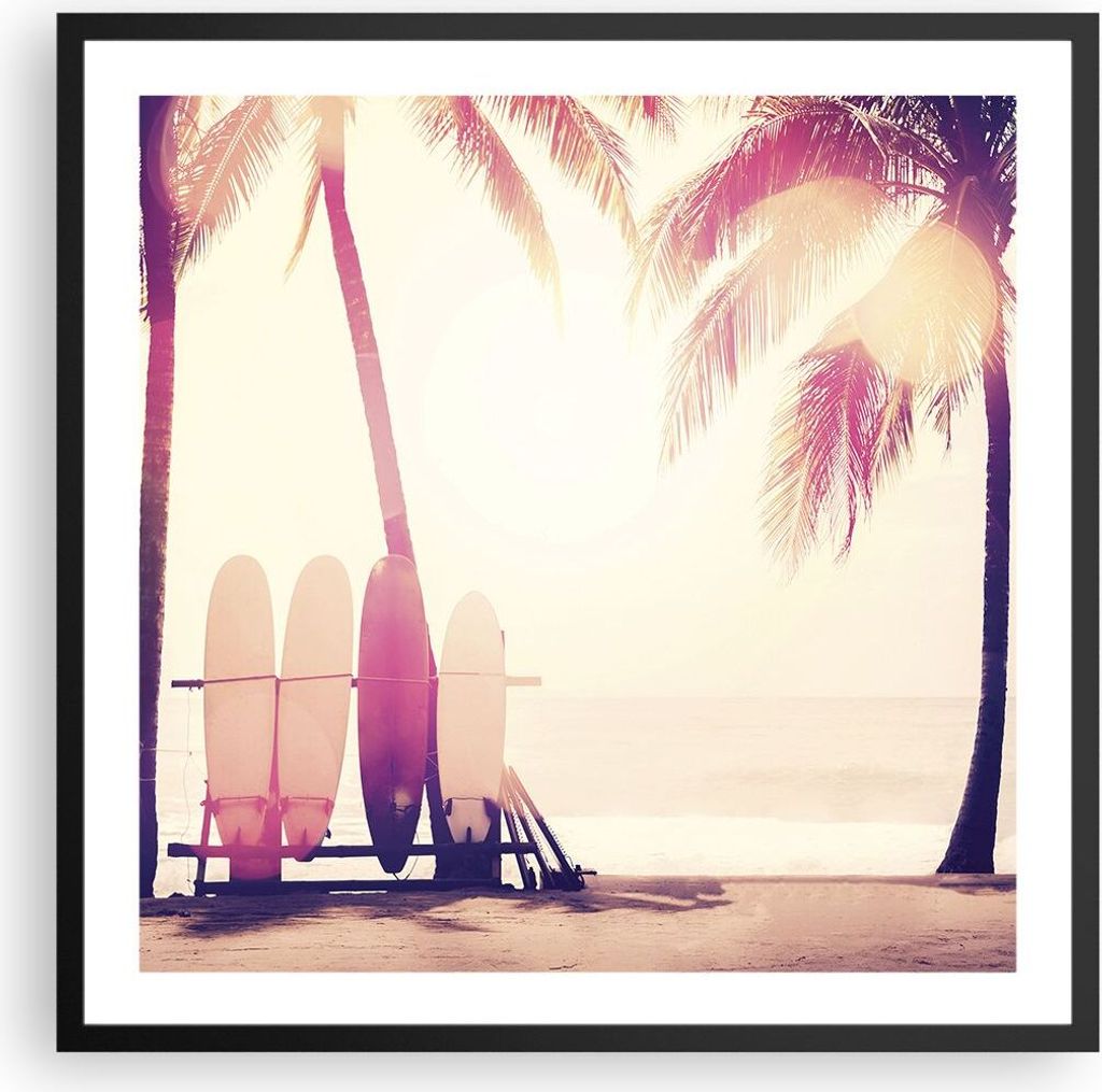 Gerahmtes Poster - Schwarzer Rahmen - Fackel Strand Surfen - 60x60 cm - Wand Bild - Wanddeko - Wandbilder - Kunstposter - Wandposter - Bilderrahmen...