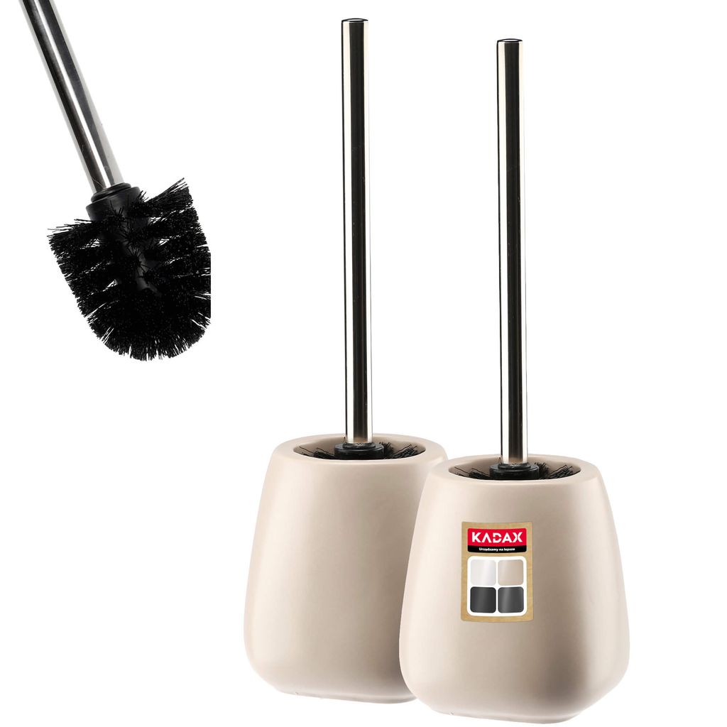 KADAX WC-Bürste mit Längere Griff mit Keramik Behälter "Palmi", Toilettenbürste, Beige, 2 Stück