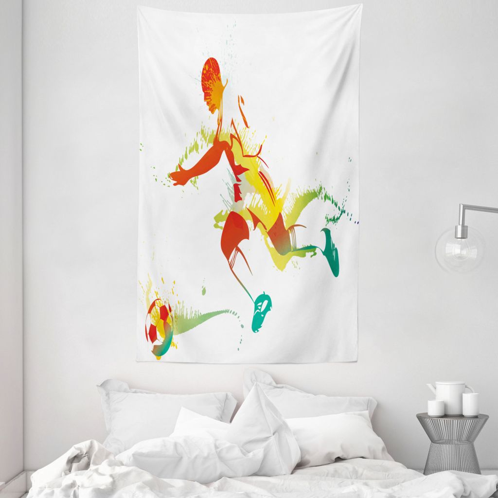 ABAKUHAUS Teen Zimmer Wandteppich und Tagesdecke, Fußball-Spieler-Athlet aus Weiches Mikrofaser Stoff Waschbar ohne Verblassen Digitaldruck, 140 x...