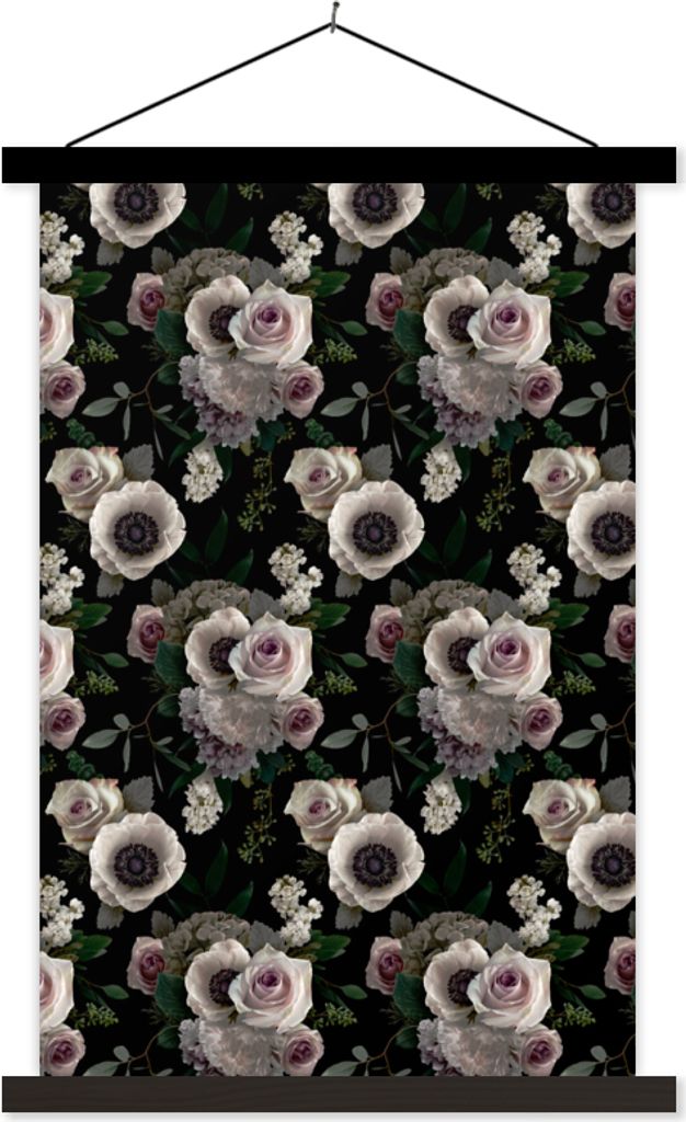 MuchoWow Textilposter Blumen - Licht - Anemone 40x60 cm mit schwarzem Rahmen - Wanddekorationen