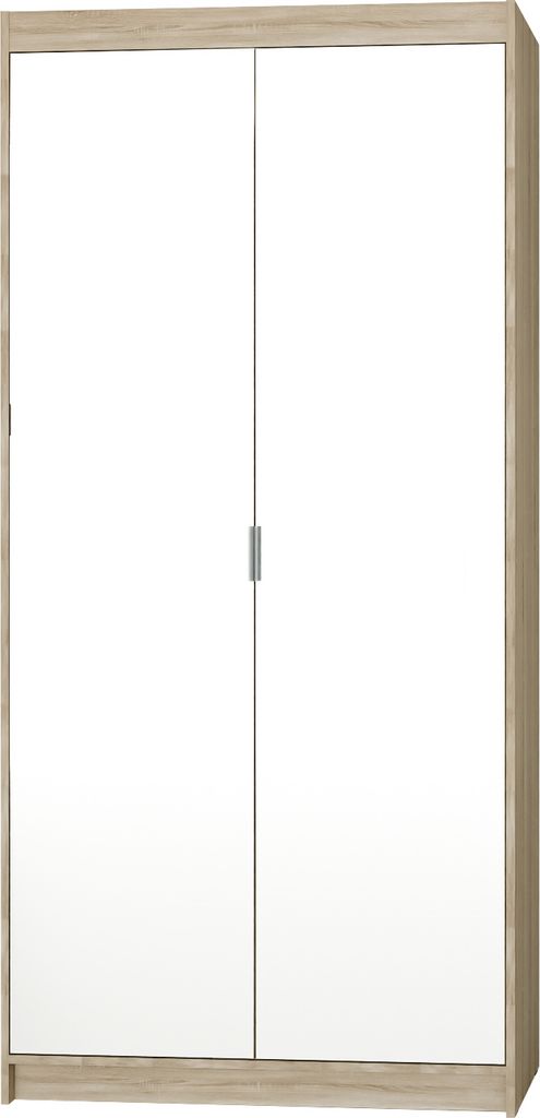 Tkmoebel 2-türiger Kleiderschrank Schrank Drehtürenschrank LENA 2D + Spiegel Farben Sonoma-Eiche