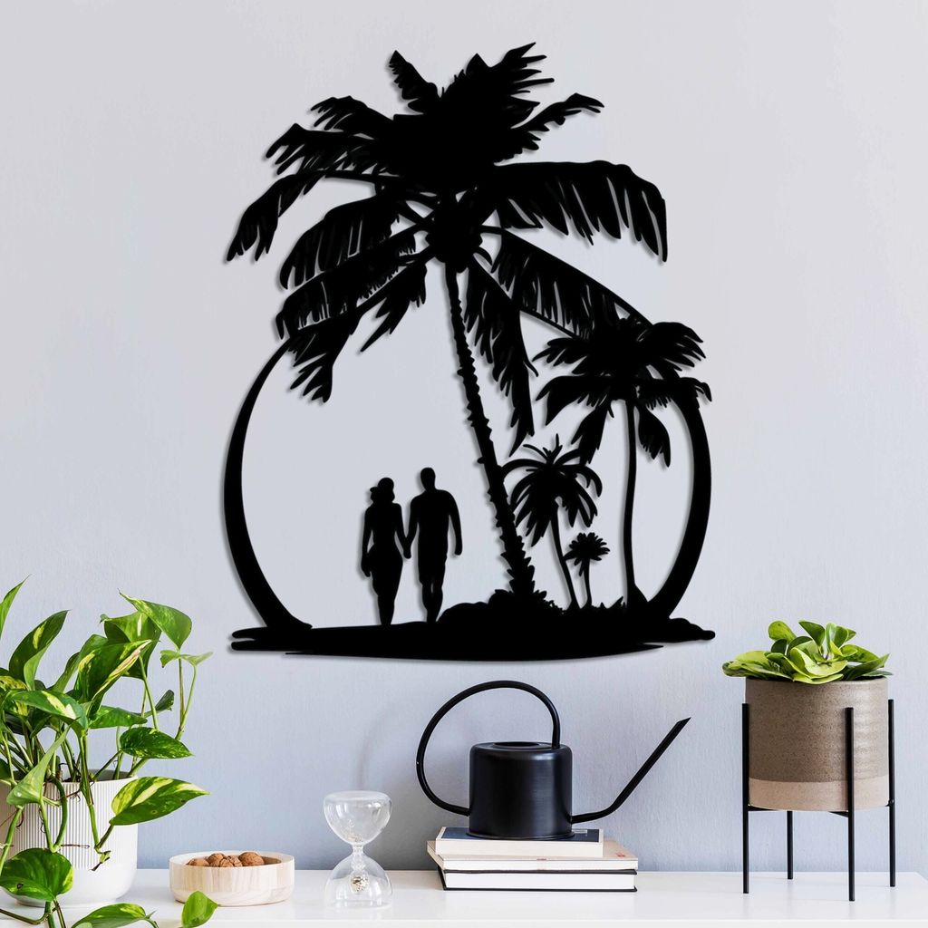 Wallity, Beach, Dekoratives Wandaccessoire aus Metall, Schwarz, 100 % METALL, 55 x 44 cm