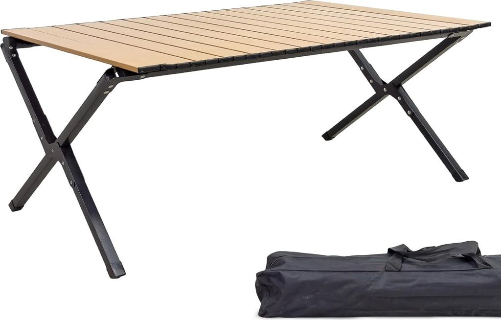 Klappbare Campingtafel mit Holzoptik - 89 x 58 x 43 cm, Bis 50 kg, Praktisch für Draußen - Kompakt und Tragbar