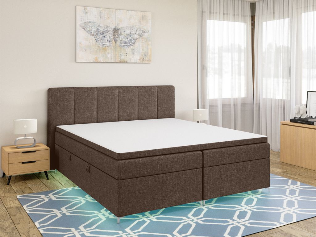 FEDVE Boxspringbett Schlafzimmerbett KIOTO mit 2 Bettkästen, Doppelbett mit Bonell-Matratze und Topper 140x200