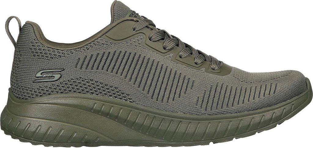 A side view of a green Skechers Bobs Squad Chaos sneaker.