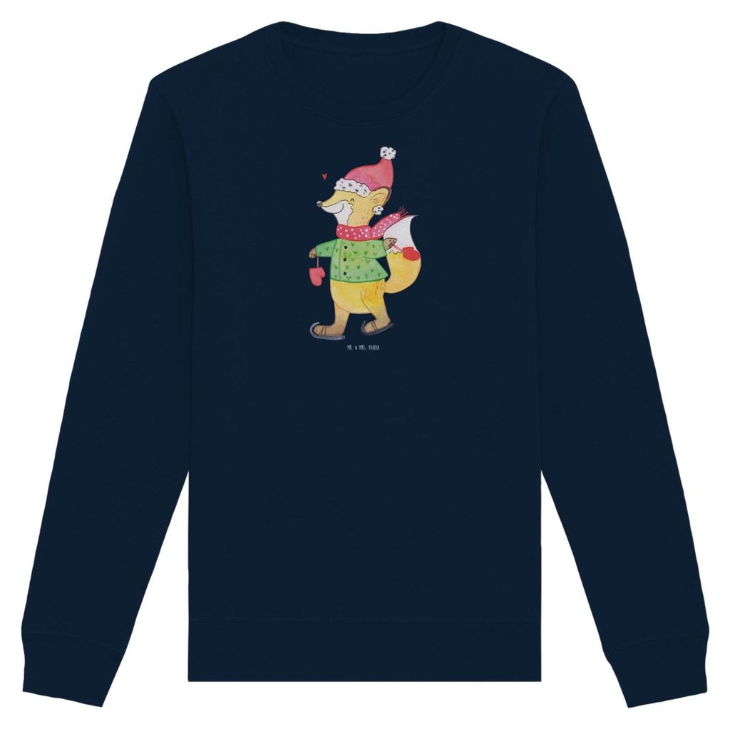 Mr. & Mrs. Panda Baumwoll Sweatshirt Fuchs Schlittschuhe Größe M - French Navy - Geschenk, Pulli, Weihnachtsbaum, Bio-Pullover, Pullover, Tannenb...