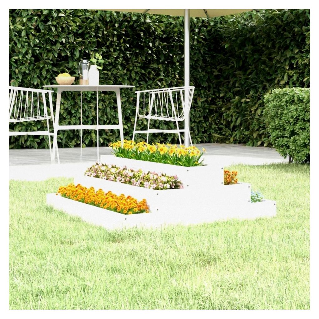 Blumenkasten, weiß, 80 x 80 x 27 cm, Massivholz, Kiefernholz, Hochbeet, Pflanzgefäß für Blumen und Sukkulenten auf Terrasse oder Balkon