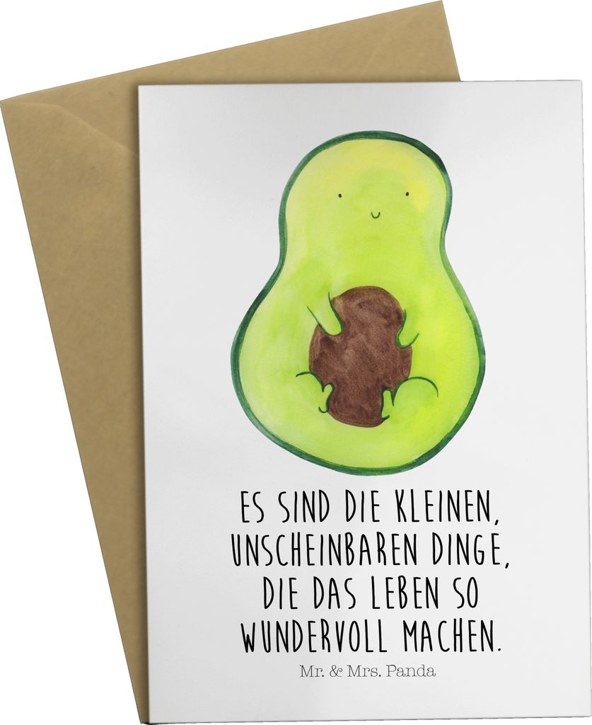 Mr. & Mrs. Panda babykarte Avocado Kern - Weiß - Geschenk, Klappkarte, Grußkarten, Liebe, Frucht, osterkarten, hochzeitskarten, weihnachtskarten,...