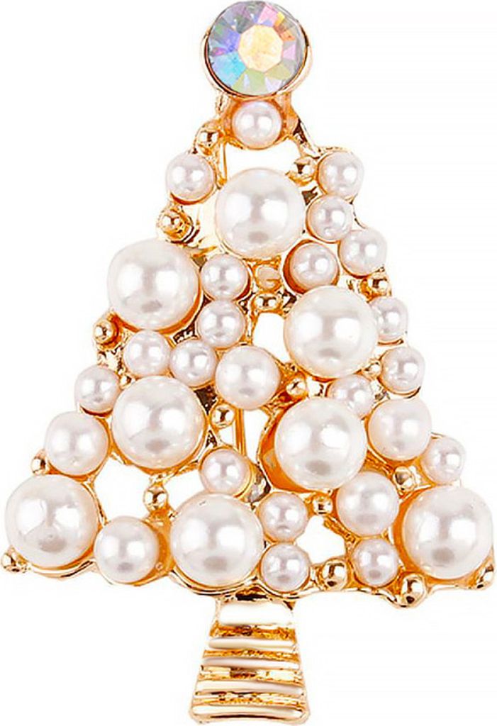 Brosche Pin Weihnachtsbaum Form Kunstperlen Schmuck Exquisite All Match Brosche Kleidung Dekor-Golden