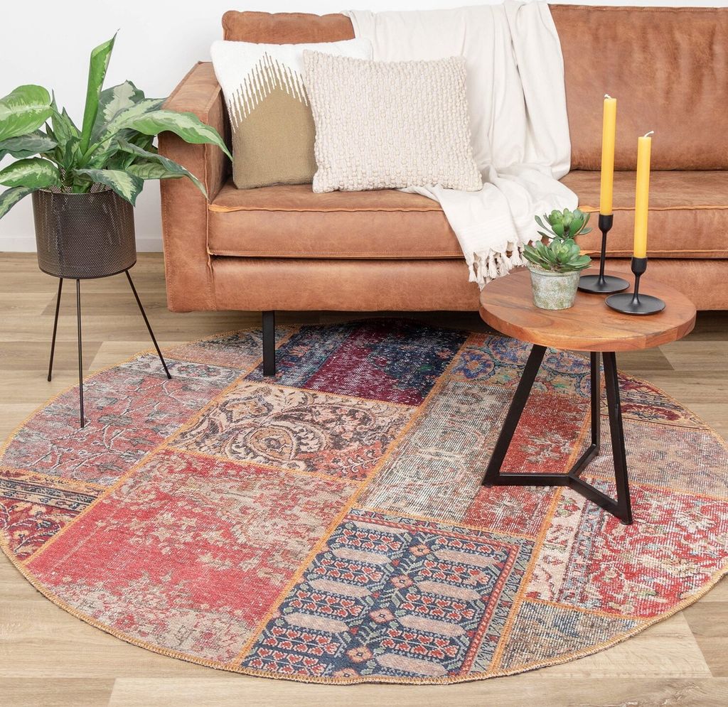 Teppich Patchwork Rund - Moods Rot No.16 - Ø 115cm - Wohnzimmer, Esszimmer, Schlafzimmer - FRAAI | Home & Living - Klassik, Orientalisch