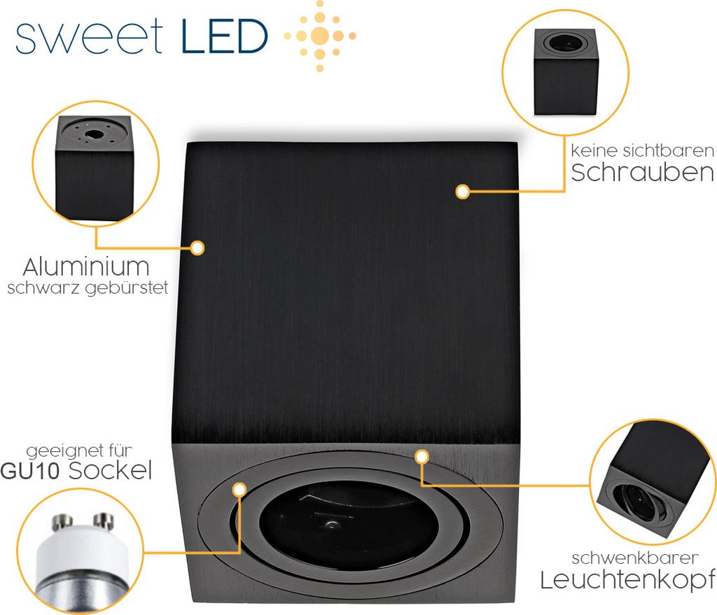 Sweet LED faretto da superficie angolare nero faretto da Immagine del prodotto 
