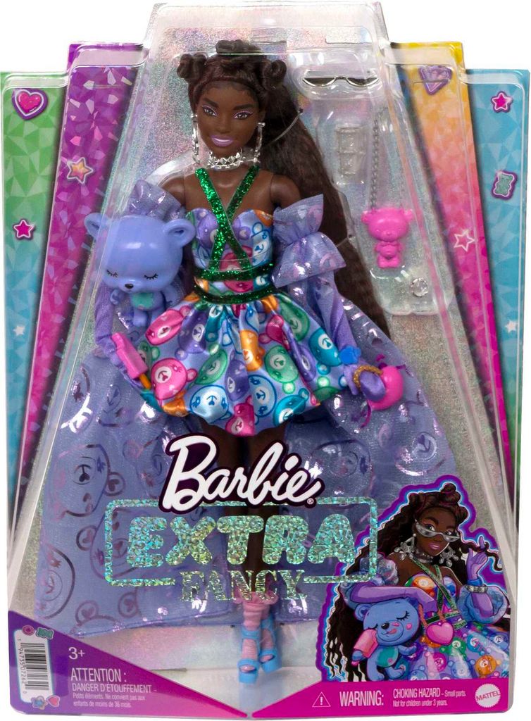 Barbie Extra Fancy Puppe im lila Kleid mit Teddymuster Produktbild 6