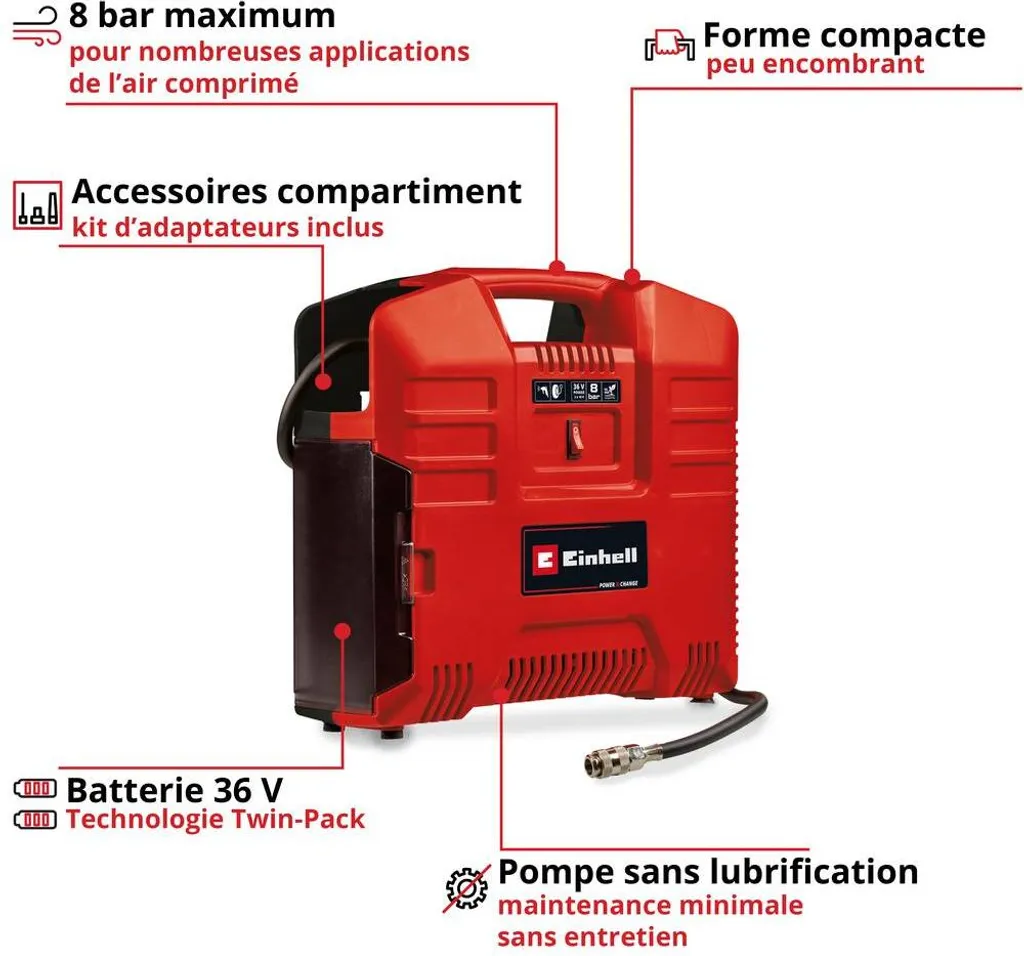 Compresseur portable Einhell sans fil pour gonfler pneu sans effort - 2