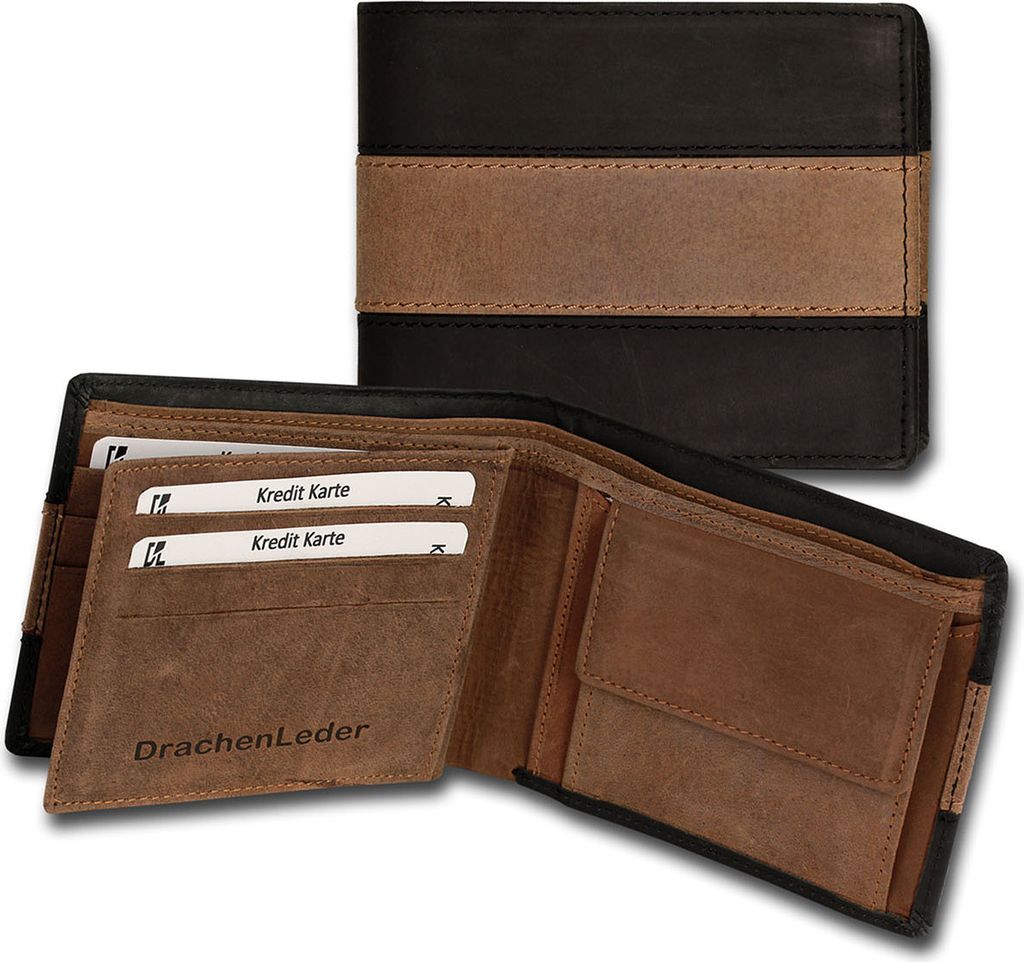 DrachenLeder Brieftasche Portemonnaie schwarz braun Leder OPS107S