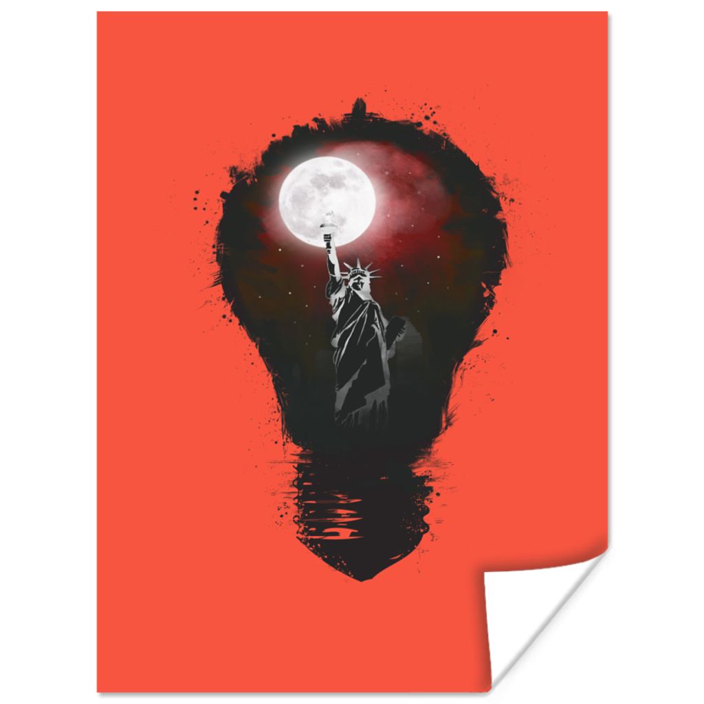 MuchoWow Poster New York - Nacht - Lampe - Rot 60x80 cm - Schlafzimmer Dekoration