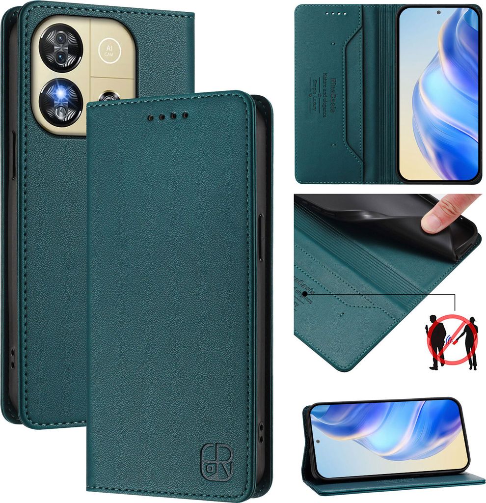 Lederhülle für Oukitel C57S / C57 Pro Hülle Flip Brieftasche Kartenfächern Ständer Schutzhülle Dunkelgrün