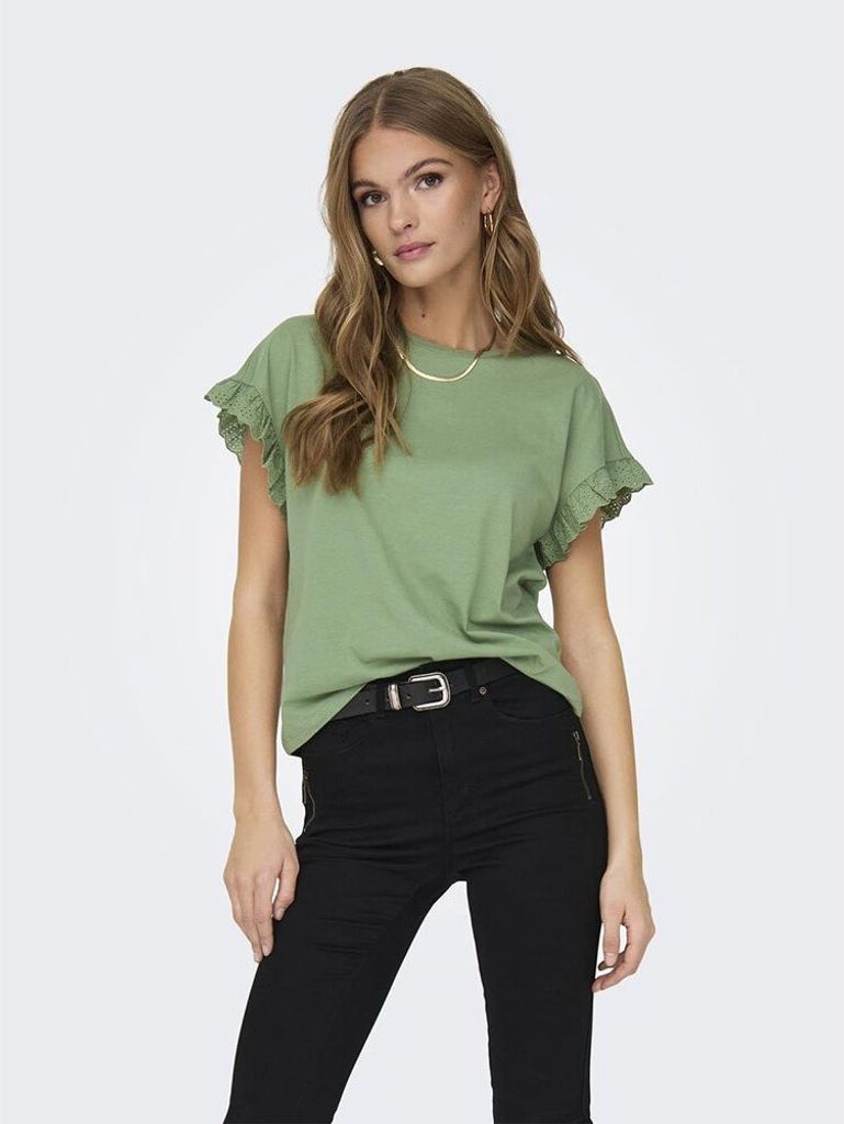 Only Iris Kurzarm-t-shirt Grün M Frau Grün M