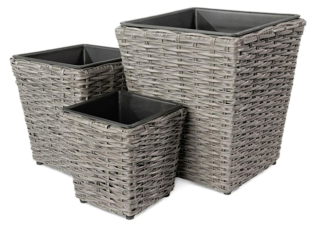 di volio Pflanzkübel Set POZA 3 quadratische Polyrattan Produktbild 