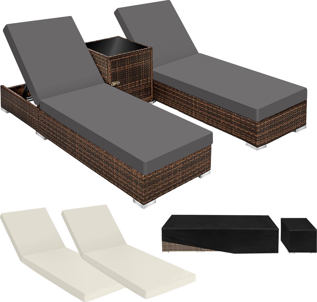 tectake 2er Set Rattan Sonnenliegen wetterfest und UV-beständig