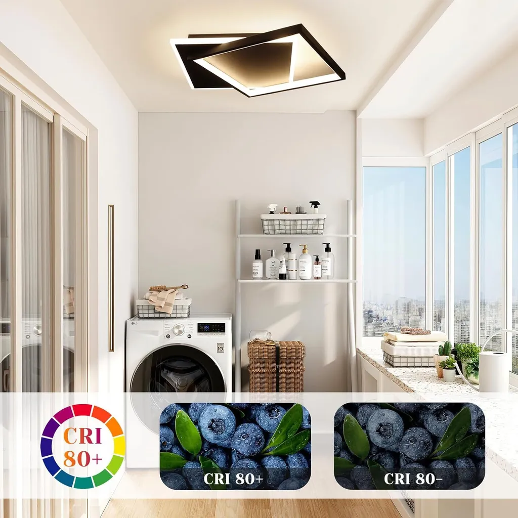 Plafonnier LED Dimmable avec Télécommande 44W Métal Noir pour Bureau