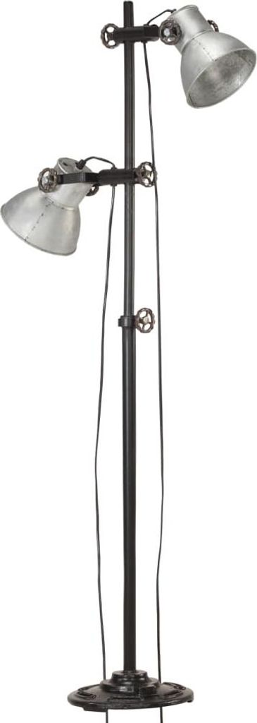 vidaXL Stehlampe 2-flammig Silbern E27 Gusseisen