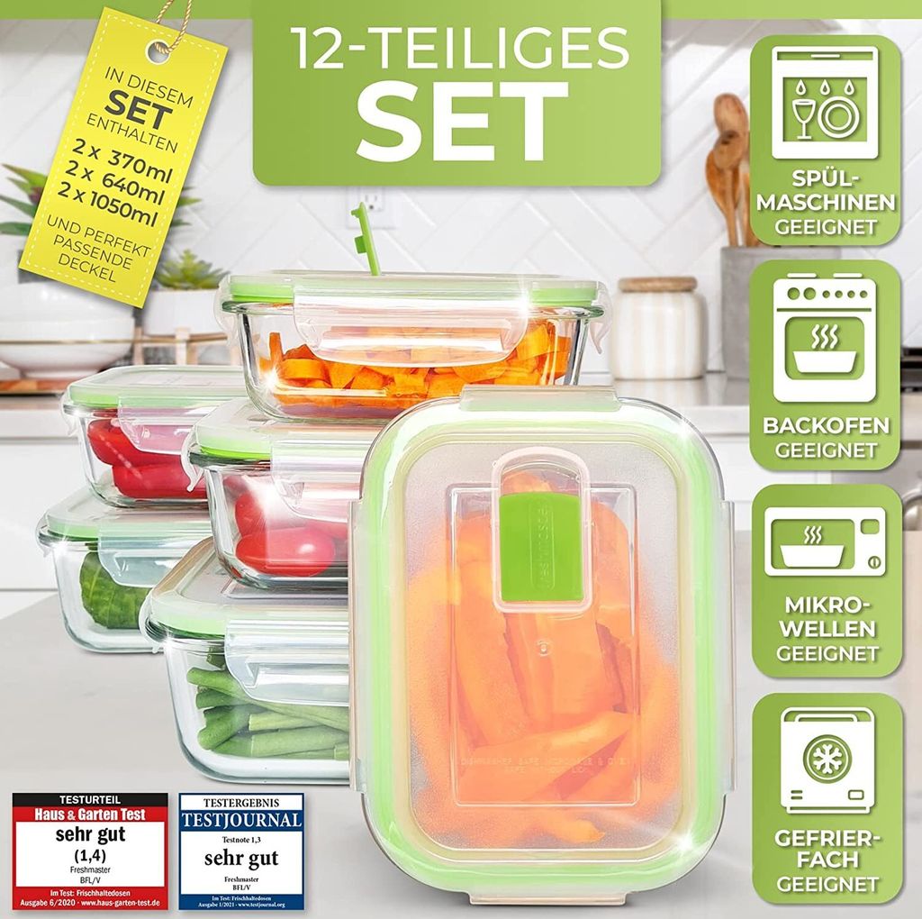 Fresh Master Frischhaltedosen Set 12-tlg. Borosililatglas, Produktbild 6