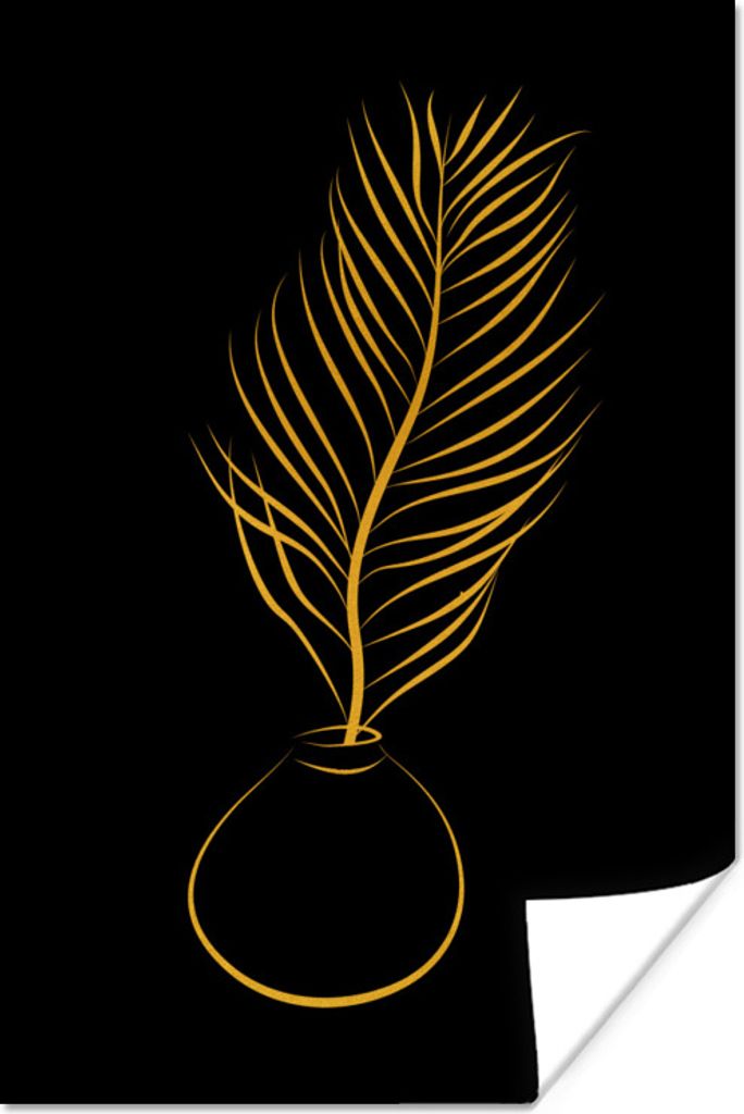 MuchoWow Poster Topf - Pflanze - Linienkunst - Gold 20x30 cm - Papierdruck