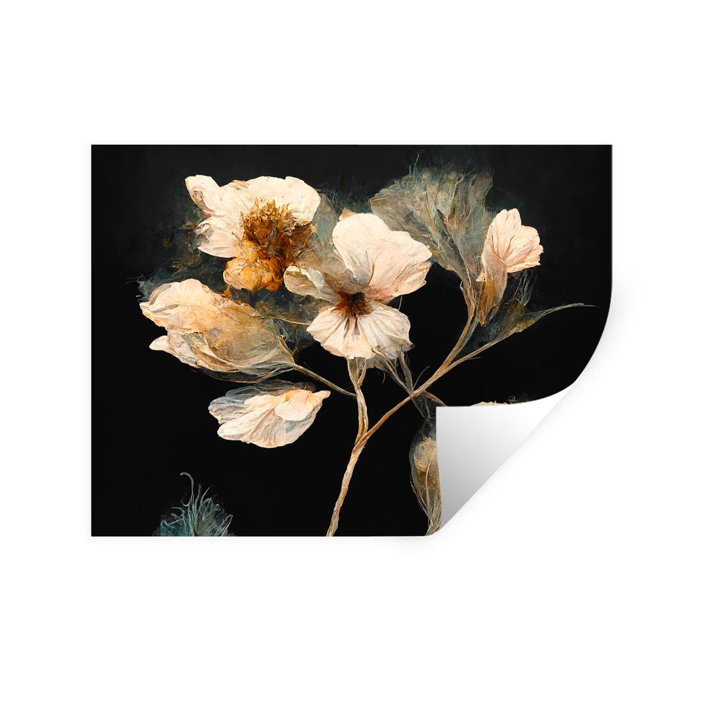 MuchoWow Wandtattoo Wandsticker Wandaufkleber Blumen - Schwarz - Pflanzen - Vintage 120x90 cm Selbstklebend und Repositionierbar - Aufkleber