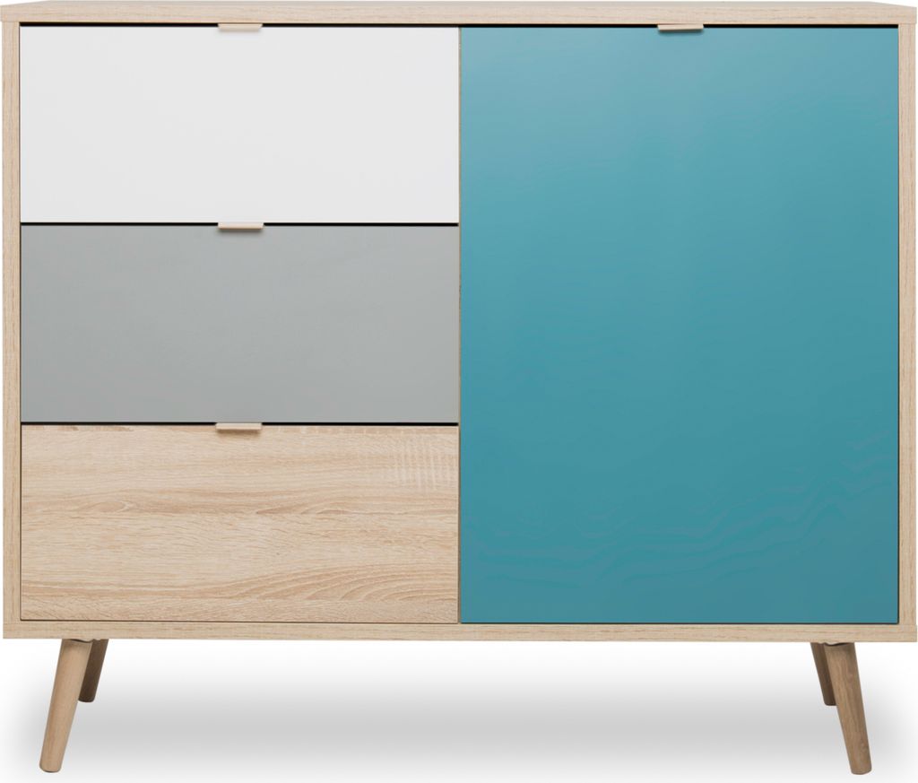Kommode CUBA Sideboard Anrichte Sonoma Eiche weiß grau petrol 103x85
