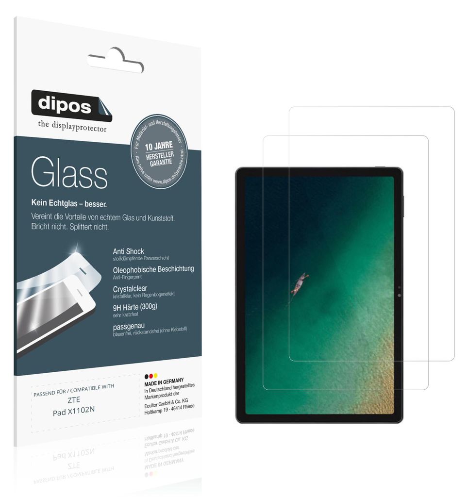 2x Schutzfolie für ZTE Pad X1102N - Anti-Shock 9H Folie dipos Glass Kunststoffglas