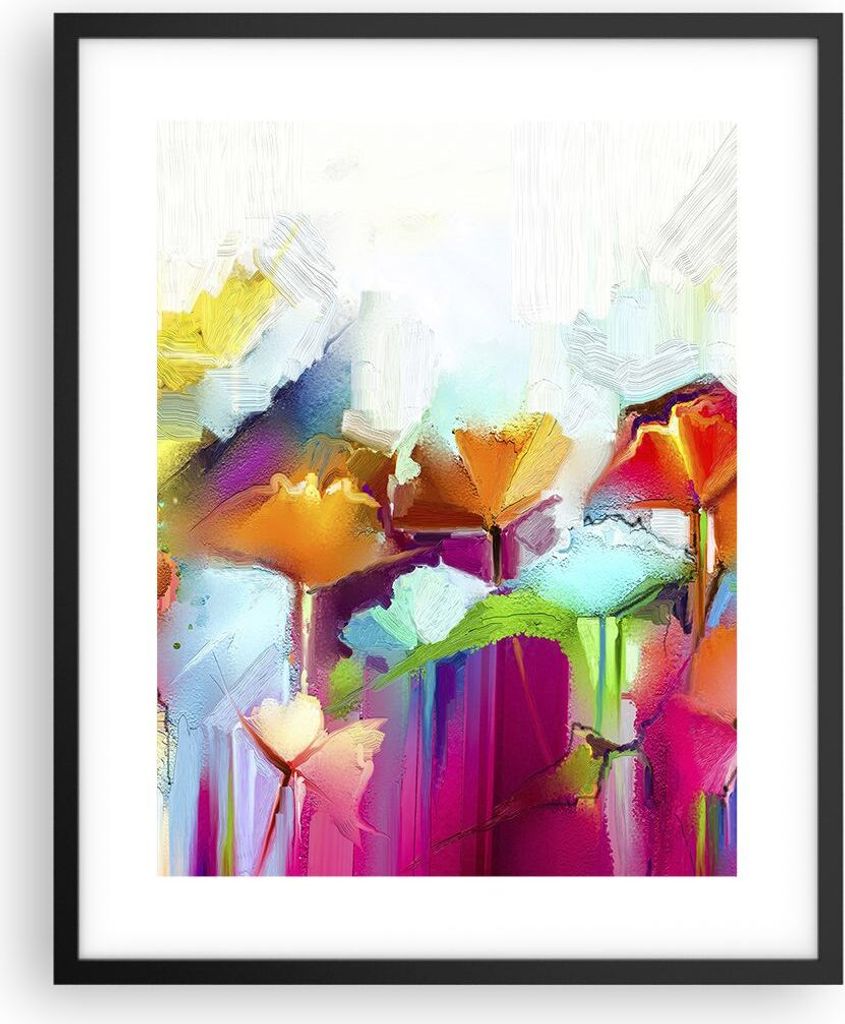 Gerahmtes Poster - Schwarzer Rahmen - Blumen Wiese Sommer - 40x50 cm - Wand Bild - Wanddeko - Wandbilder - Kunstposter - Wandposter - Bilderrahmen ...