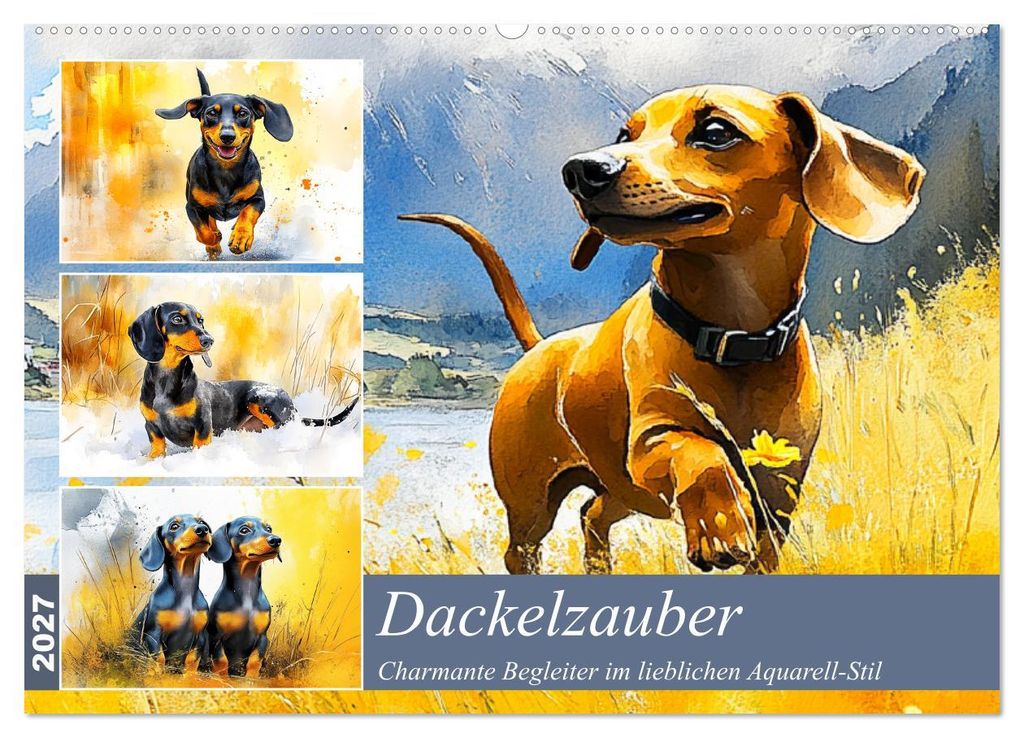 Dackelzauber. Charmante Begleiter im lieblichen Aquarell-Stil (Wandkalender 2027 DIN A2 quer), CALVENDO Monatskalender