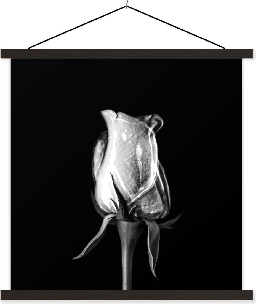 MuchoWow Textilposter Rosen - Blumen - Schwarz - Weiß 60x60 cm mit schwarzem Rahmen - Posteraufhänger