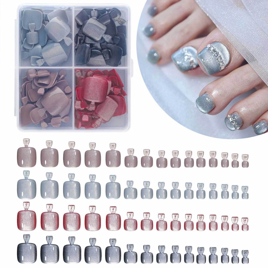 Fußnägel zum Aufkleben, Falsche Fußnägel Kit, 15 Größen Natürliche Künstlich Zehennägel für Damen, Stil A