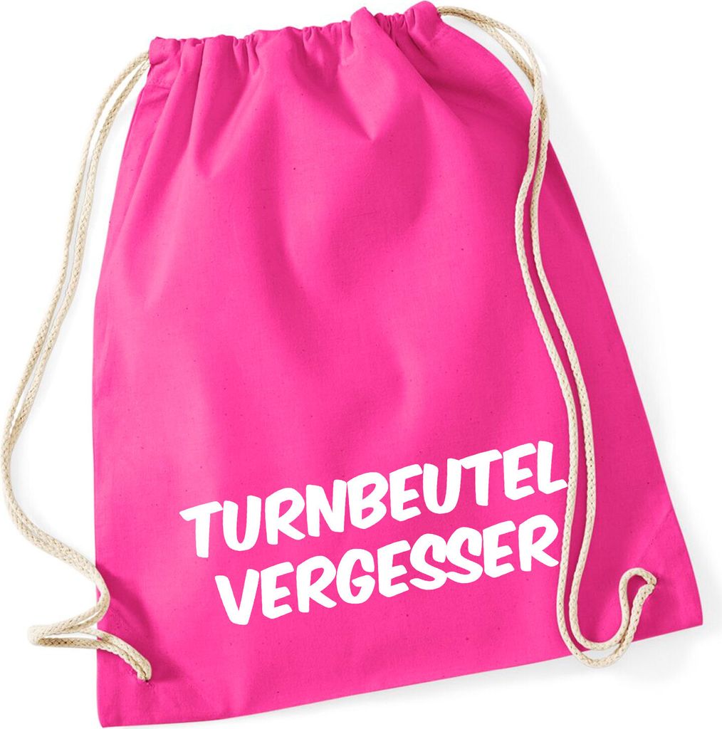 Huuraa Turnbeutel Turnbeutelvergesser Schriftzug 12 Liter Fuchsia Baumwolle Rucksack Geschenkidee