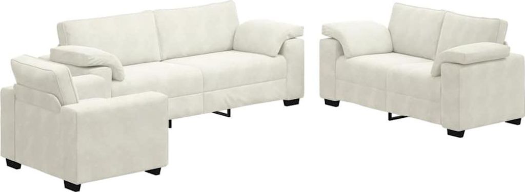 vidaXL 3-tlg. Sofagarnitur mit Kissen Creme Samt Produktbild 
