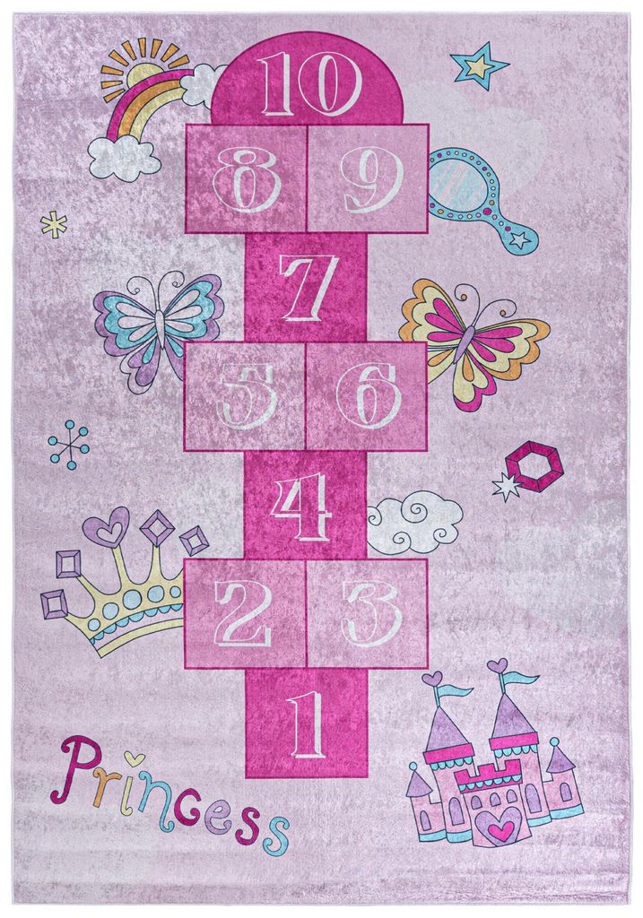 Mazovia Kinderteppich Hüpfspiel Rosa 80x150 cm Kurzflor Pflegeleicht Spielteppich für Kinderzimmer