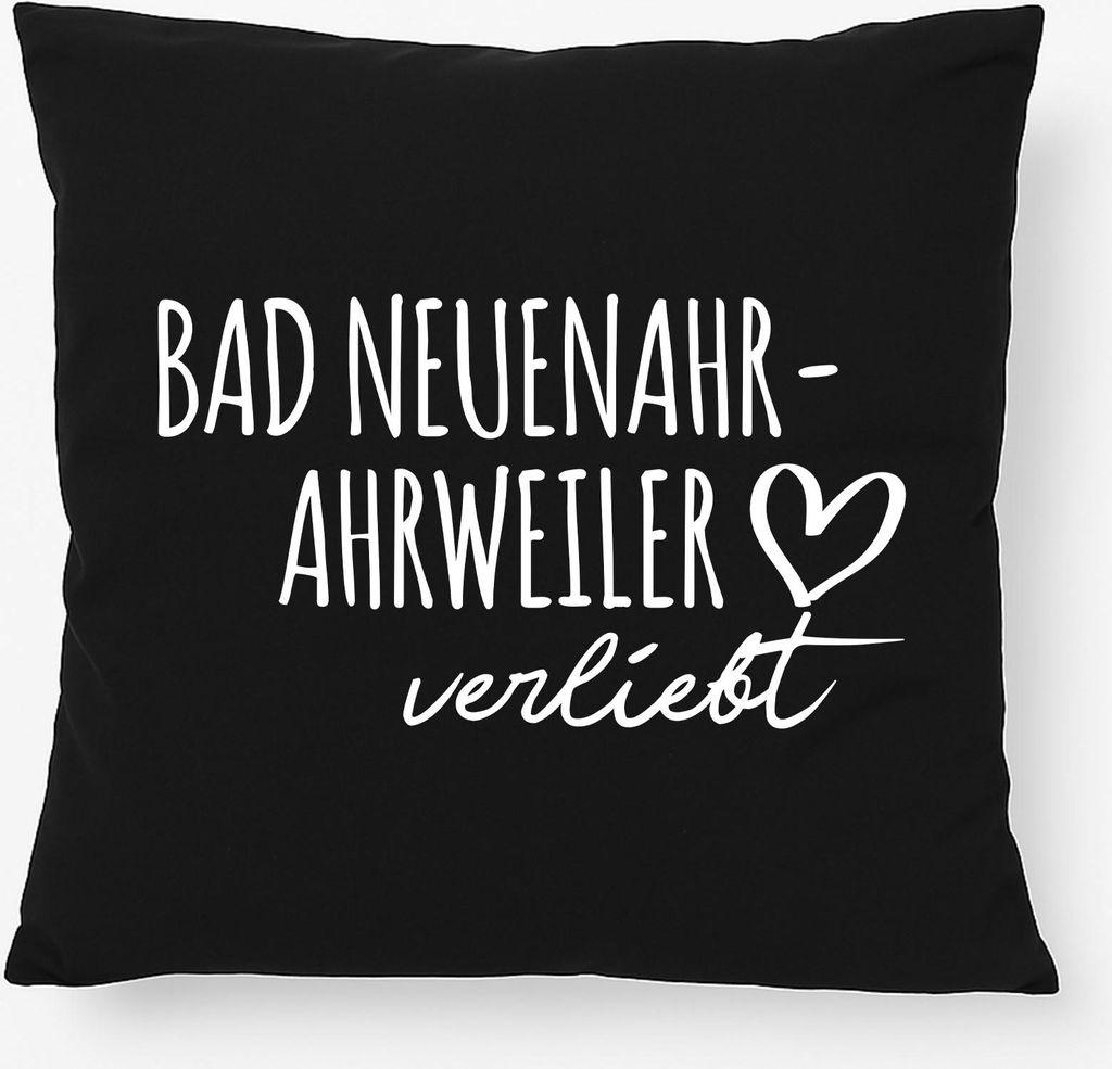 Huuraa Kissen Bad Neuenahr-Ahrweiler verliebt 40x40cm mit Füllung Black Baumwolle Dekokissen Geschenkidee