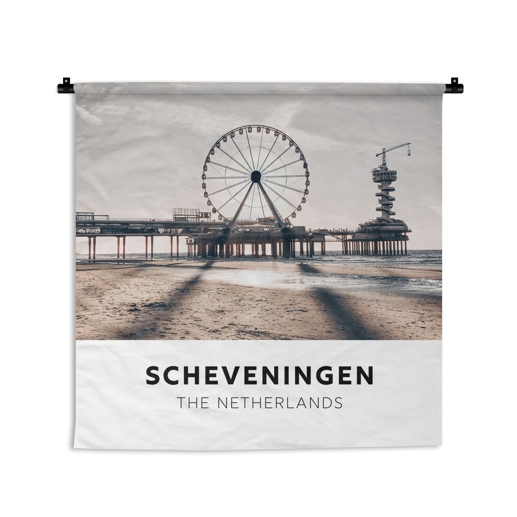 MuchoWow Wandteppich Wandbehang Niederlande - Riesenrad - Strand 60x60 cm Tapisserie Dekoration Wandtuch - Dekorationen - Wand Decke