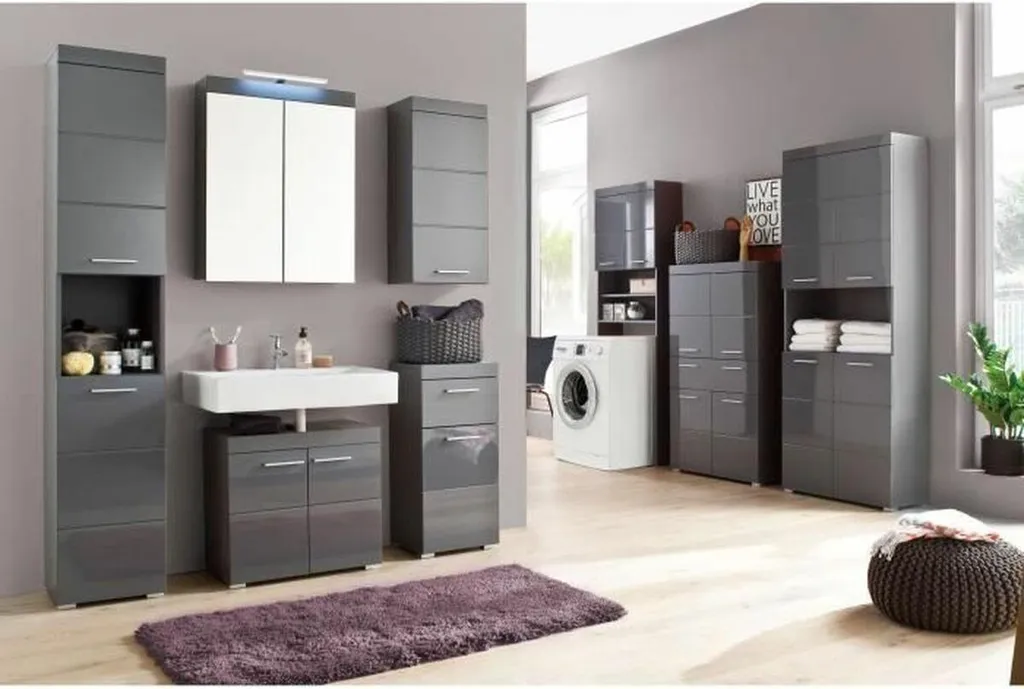 Étagère salle de bain grise Amanda : résistante à l'humidité et compacte