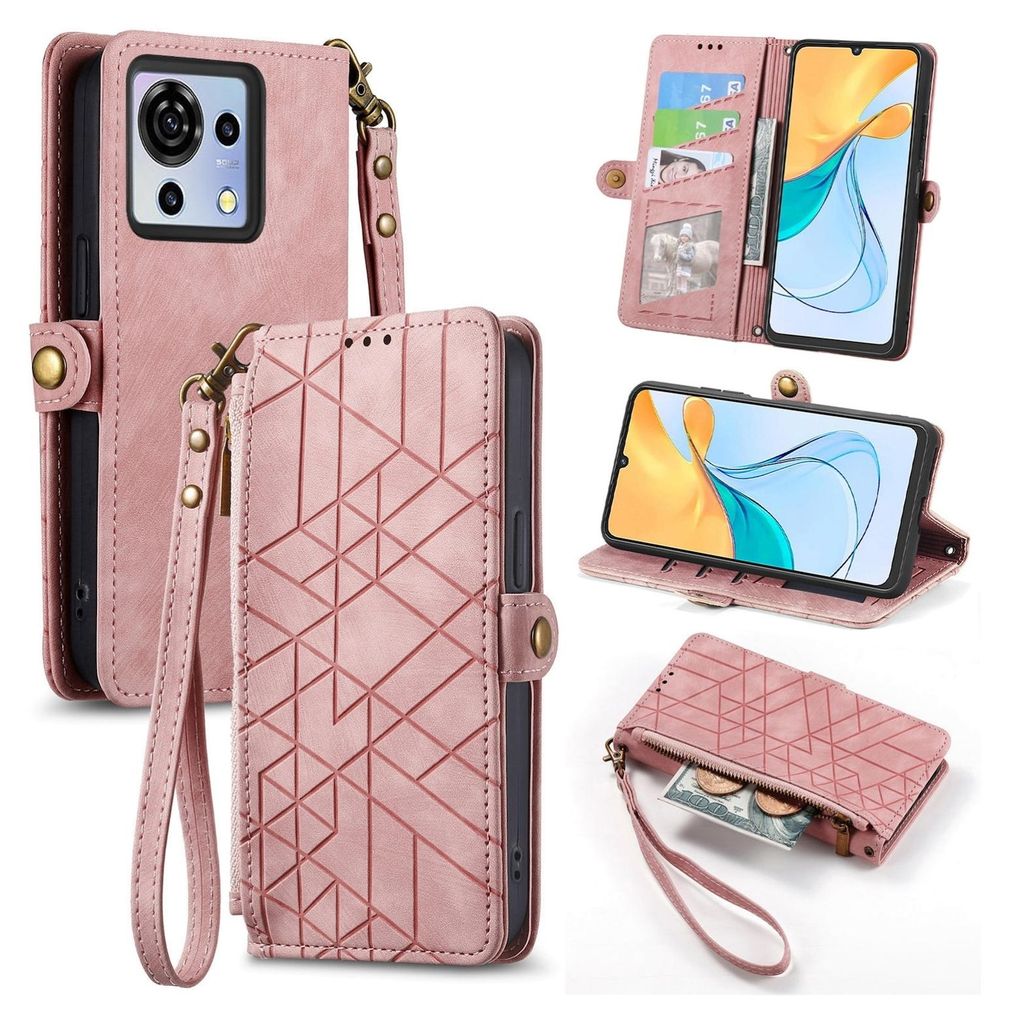 Für ZTE Blade V50 Vita Kunstleder Zipper Wallet Tasche mit Schlaufe Schutz Hülle Case Cover Rosa