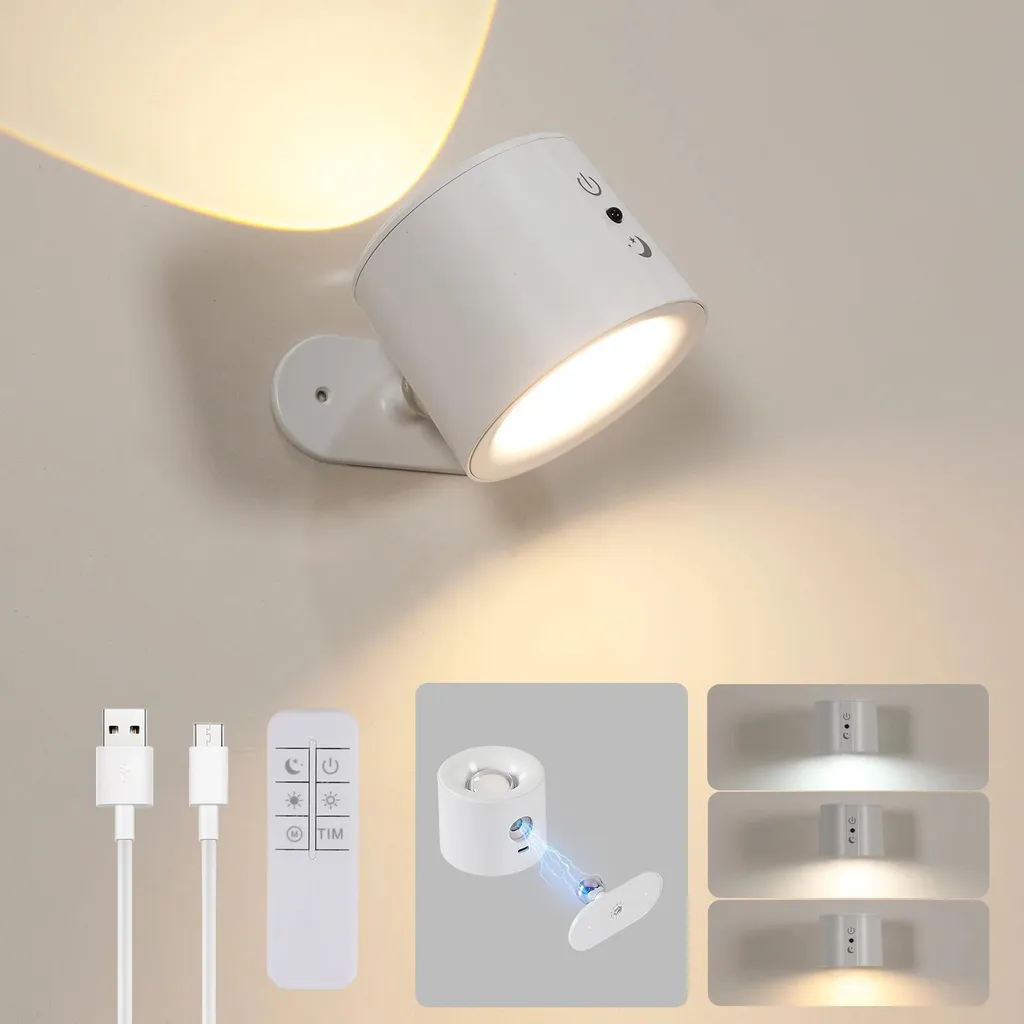 Applique murale LED dimmable à batterie 1800 mAh avec charge USB-C