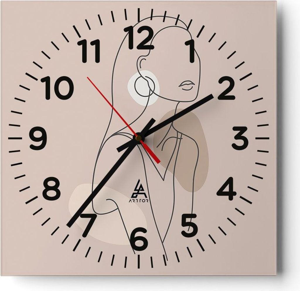 Wanduhr - Quadrat - Glasuhr - Stück Linie Frau - 30x30cm - Schleichendes Uhrwerk - Lautlos - zum Aufhängen bereit - Dekoration Modern - Wanddekor...