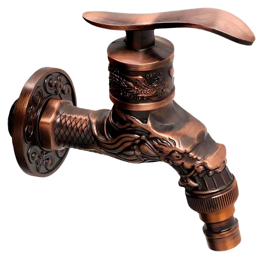 Vintage Wasserhahn mit Drachenmotiv aus Zinklegierung, Antik Messing Wandmontage für Zuhause, Küche, Bad, Garten (Rote Bronze)