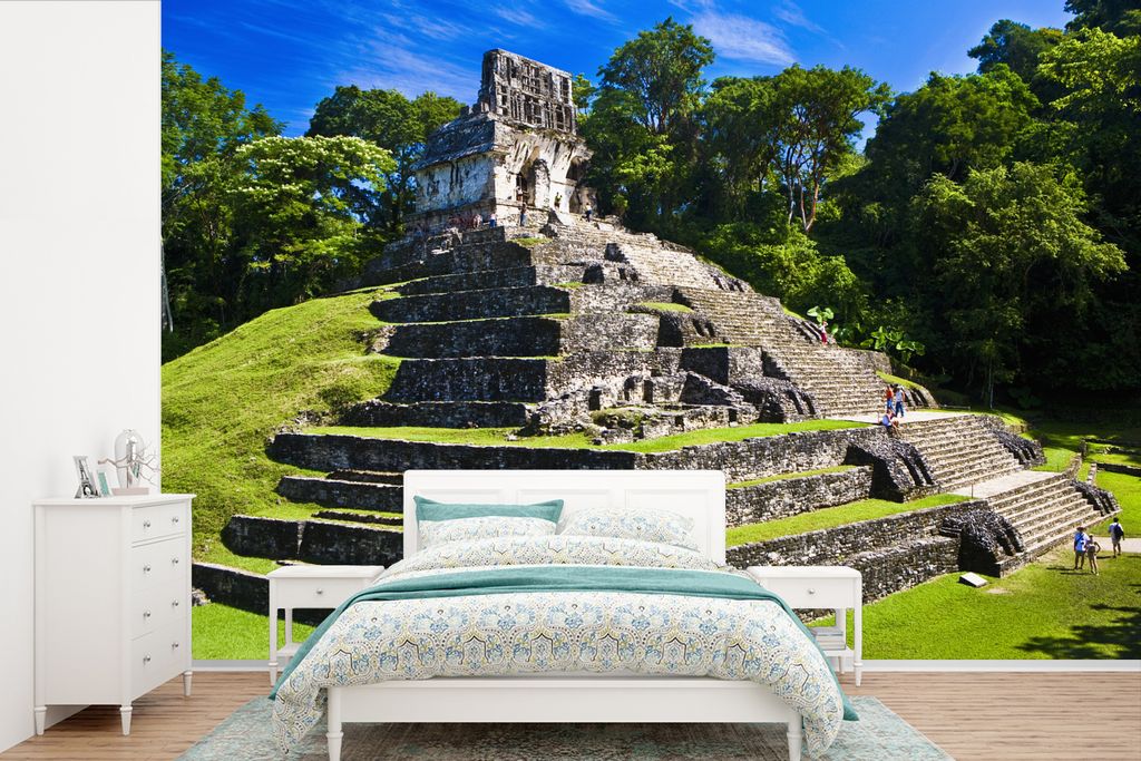 MuchoWow Fototapete für Wohnzimmer oder Schlafzimmer Wandtapete Vinyl Motivtapete Die antiken Ruinen des Tempels De La Cruz in Palenque, Mexiko ...