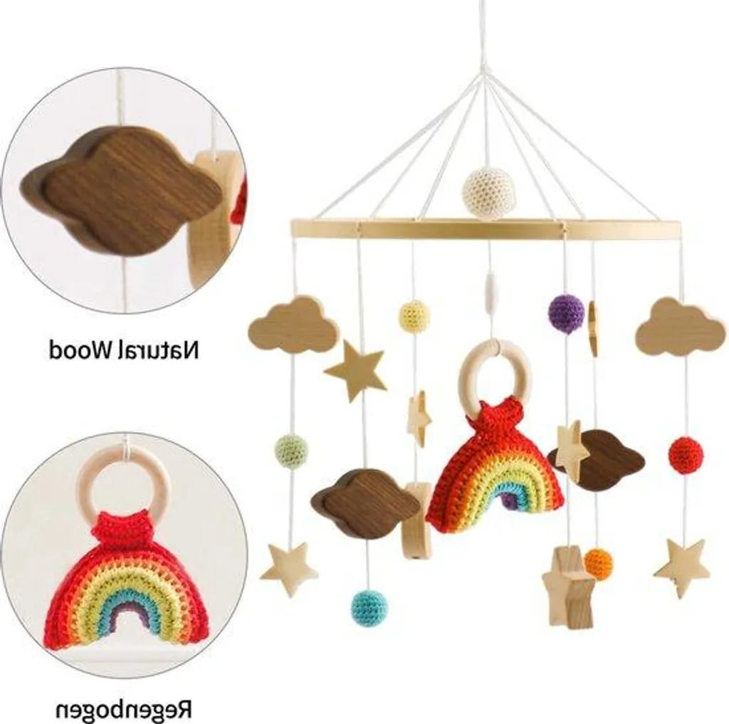 Mobile Bébé Bois Arc-en-Ciel - Éveil Calme sans Plastique ni Bruit