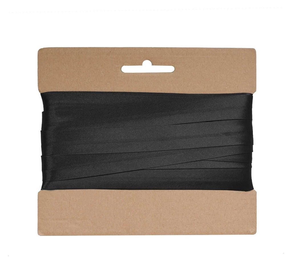 20m Schrägband Satin ca. 15mm gefalzt schwarz